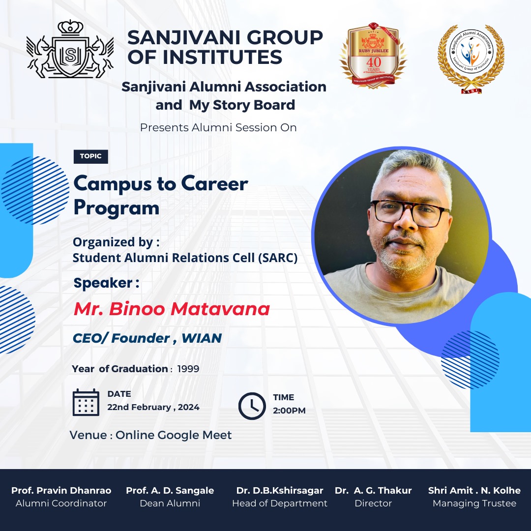SAlumniRCell's tweet image. 🌟 Exciting session alert! Join us for the *&quot;Campus to Career Program&quot;* with speaker Mr. Binno Matavana on Feb 22, 2024, @ 2PM. Don&apos;t miss out! Video call link: [meet.google.com/ior-xhvh-qgu](meet.google.com/ior-xhvh-qgu) #CareerProgram #SanjivaniAlumni 🎓👩‍💼