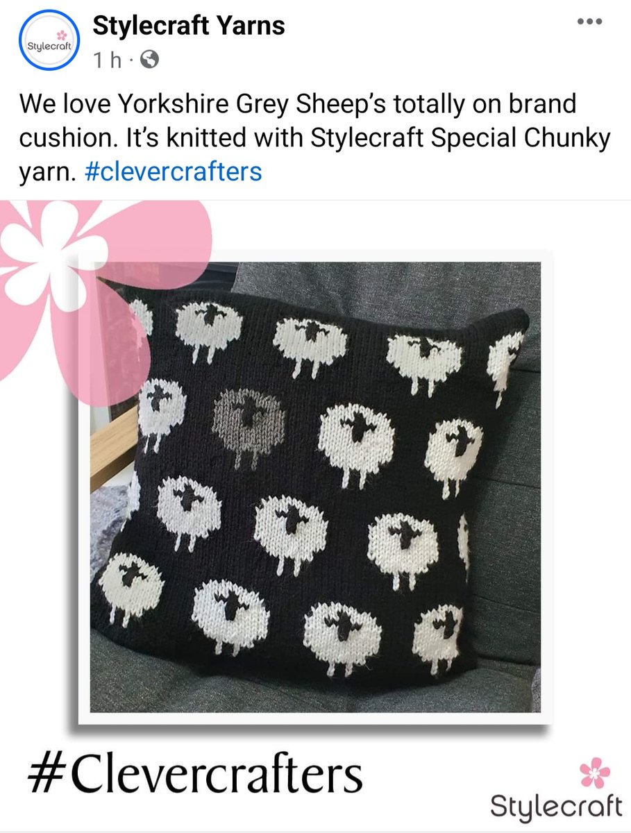 WOW,  I can't believe Stylecraft Yarns featured my hand knitted classic sheep cushion cover.  It's made my day 🐑🖤🐑🖤🐑