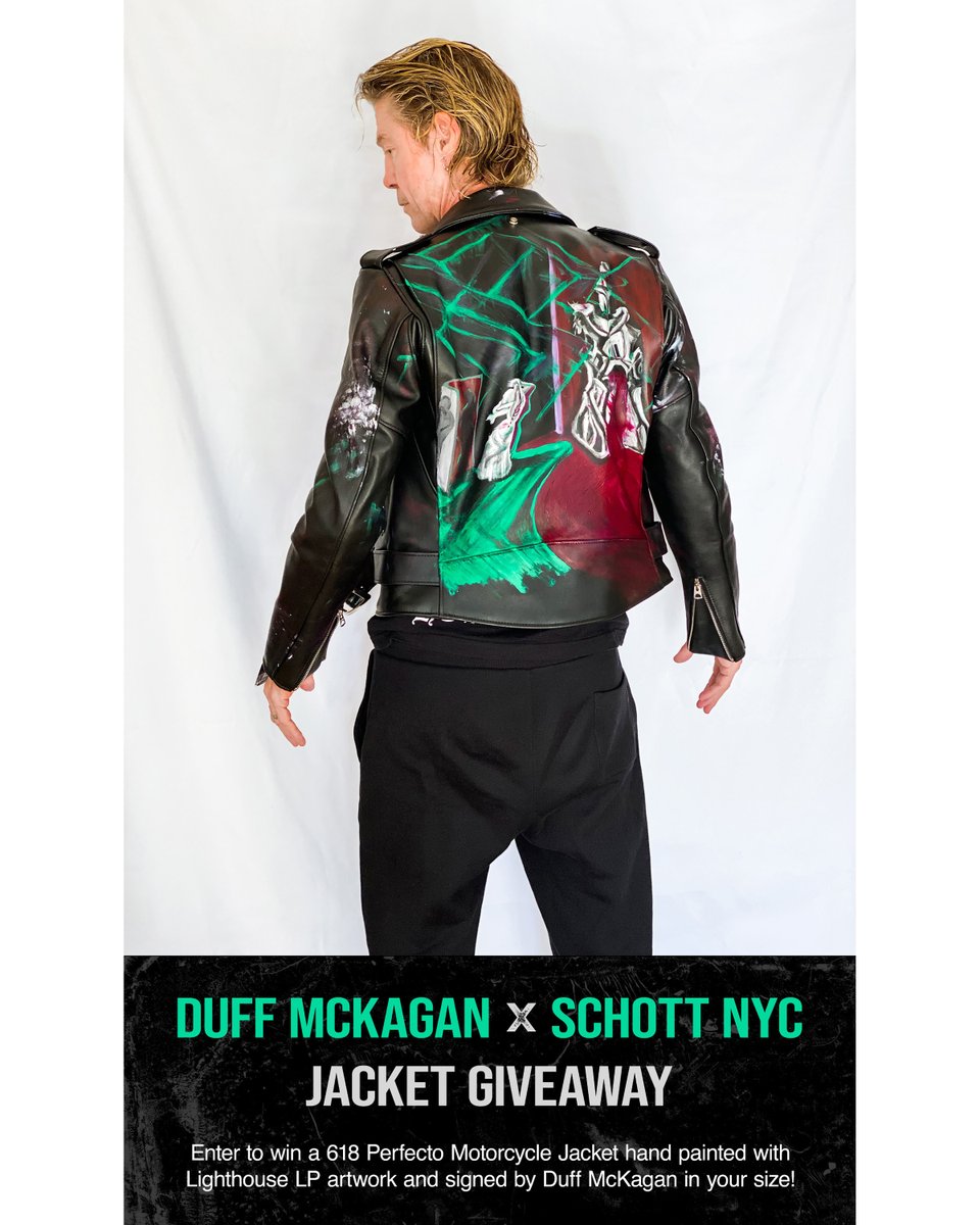 Enter to win a Schott NYC Perfecto jacket signed by Duff McKagan and hand painted by Lighthouse Artist, Kuj! Enter online or visit one of the @Schottnyc stores located in NYC, Los Angeles and San Francisco, who will be giving away 1 jacket each.  duffmckagan.ffm.to/schottjacket

Can't