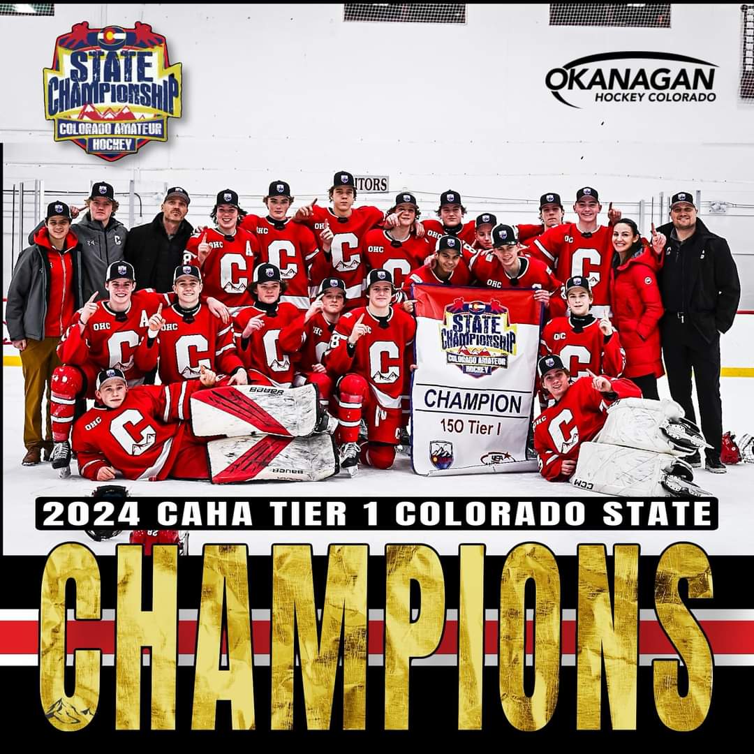 We would like to send a BIG CONGRATULATIONS to <a href="/OHAColorado/">Okanagan Hockey Colorado</a> ! OHC's 150 AAA team are CAHA TIER 1 15O AAA CHAMPS 🏆 
Okanagan Hockey Colorado 15O AAA defeated the Rough Riders in two games to WIN the Tier 1 STATE CHAMPIONSHIP!! Congratulations OHC!! 🏔️🏒☝🏼
#okanaganhockey