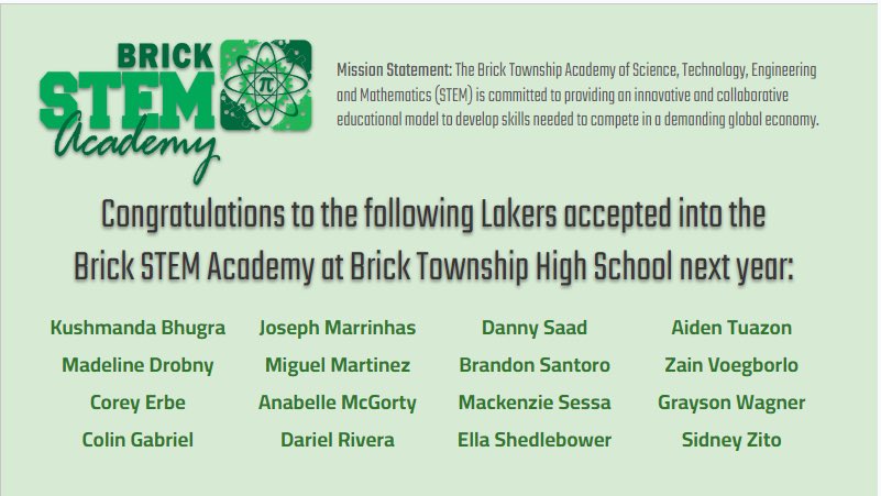 @BTPSSTEMAcademy (@btpsstemacademy) on Twitter photo Congratulations to the newest <a href="/LRMSLakers/">Lake Riviera Middle School</a> to be accepted into the <a href="/BTPSSTEMAcademy/">@BTPSSTEMAcademy</a> for the <a href="/BTHSDragons/">BTHS</a> class of 2028! π§π»βππ©πΌβππ¨π½βπ<a href="/BrickSupt/">Thomas G. Farrell, Ed.D., M.B.A.</a> <a href="/MsMac_BTPS/">Susan McNamara</a> Congratulations to the newest <a href="/LRMSLakers/">Lake Riviera Middle School</a> to be accepted into the <a href="/BTPSSTEMAcademy/">@BTPSSTEMAcademy</a> for the <a href="/BTHSDragons/">BTHS</a> class of 2028! π§π»βππ©πΌβππ¨π½βπ<a href="/BrickSupt/">Thomas G. Farrell, Ed.D., M.B.A.</a> <a href="/MsMac_BTPS/">Susan McNamara</a>