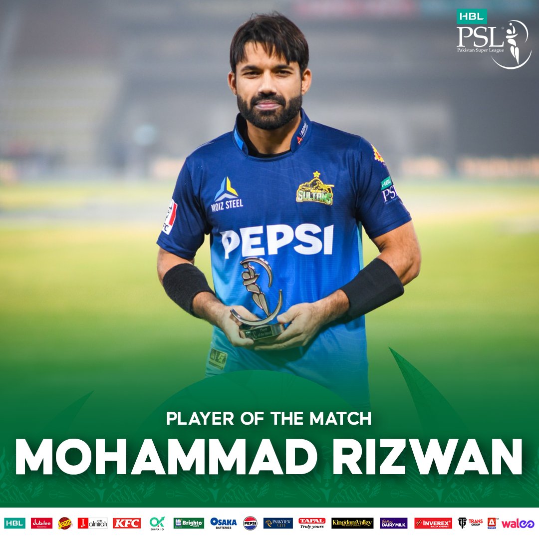 🌟 PLAYER OF THE MATCH @iMRizwanPak 🌟

#HBLPSL9 | #KhulKeKhel | #MSvLQ