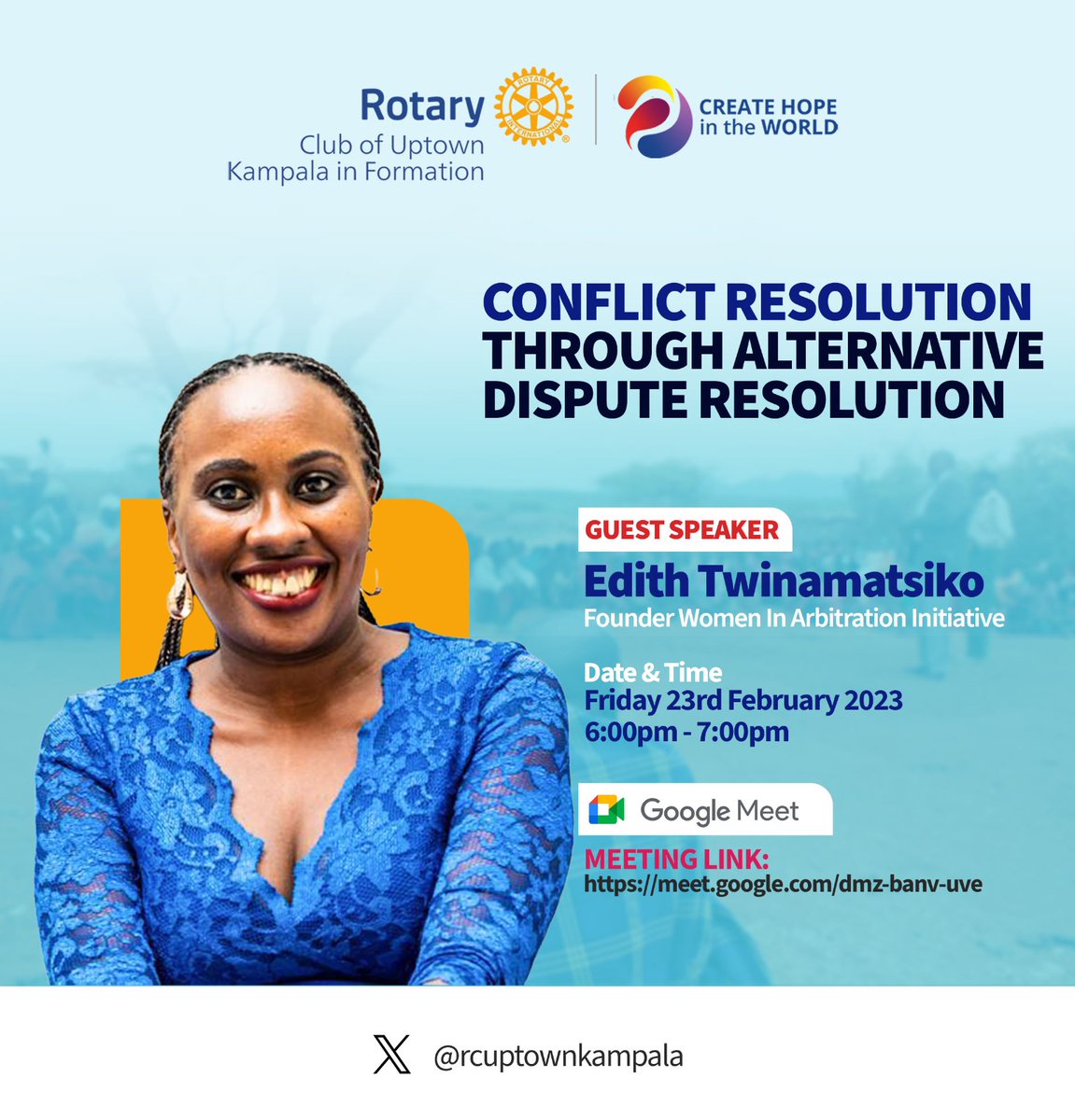Hello Friends, Kindly join us online this Friday as we discuss 'Conflict Resolution through Alternative Dispute Resolution' . The link will be shared. #UptownLife