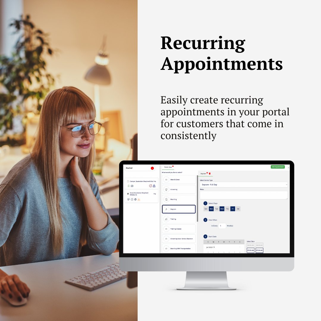 RunLoyal's tweet image. Streamline pet appointments effortlessly! 🐾 

Set up recurring visits in your portal for your customers who come in like clockwork. 

Learn more today by scheduling a demo with us: runloyal.com/demo

#recurringappointments #animals #petsoftware #petcare #runloyal #pets