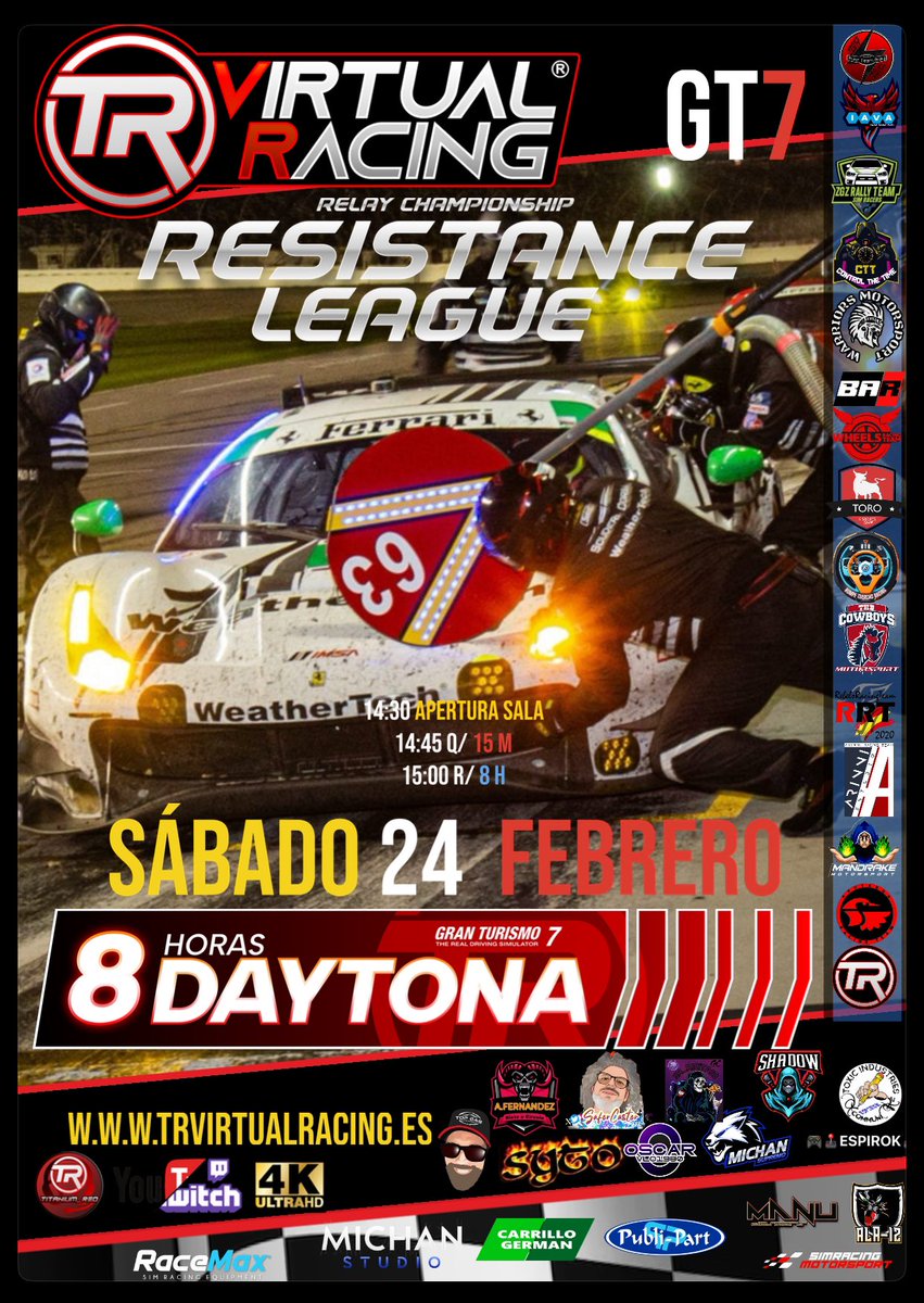 Titanium__Red / M.Lucas (@titanium__red) on Twitter photo Ya sabemos los caster de la Resistencia de Daytona. Bienvenidos a todos a la fiesta del Sábado 24 Febrero 8 H De Daytona con Multicategoría <a href="/TRVirtualRacing/">Titanium Red Virtual Racing</a> <a href="/SaferCaster/">SaferCaster</a> <a href="/MichanSupremo/">Michan Supremo</a> @TopGasRacingCo1 Abraham risitas espirok y muchos más Ya sabemos los caster de la Resistencia de Daytona. Bienvenidos a todos a la fiesta del Sábado 24 Febrero 8 H De Daytona con Multicategoría <a href="/TRVirtualRacing/">Titanium Red Virtual Racing</a> <a href="/SaferCaster/">SaferCaster</a> <a href="/MichanSupremo/">Michan Supremo</a> @TopGasRacingCo1 Abraham risitas espirok y muchos más