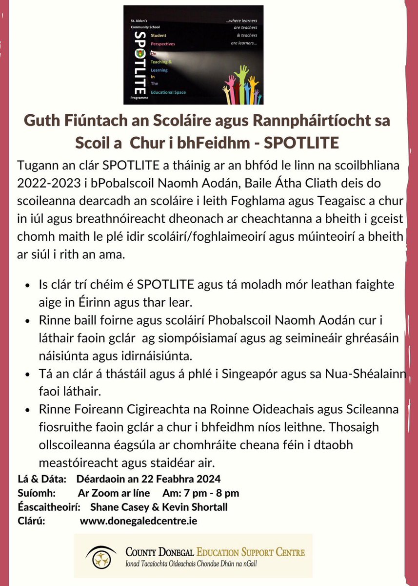 📣👩🏼‍💼📢👨‍💻If you are a primary or post primary teacher interested in promoting the Student Voice or capturing the Student Perspective on Teaching &amp; Learning, then don’t miss tomorrow’s fantastic webinar with @KevinShortall5 &amp; @ShaneCasey1 📣👩🏼‍💼📢👨‍💻