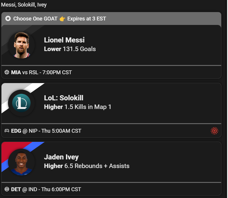 DanGBetting's tweet photo. 🚨Underdog Fantasy 3-man Promo!
I feel pretty good about Messi hitting his under today, and solokill has his line set at 4.5 on other books for kills on 2 maps. Ivey is also -150 to go over! Lock this in soon... 

https://t.co/C7SR9NHtE0 https://t.co/EswlMzwIKw