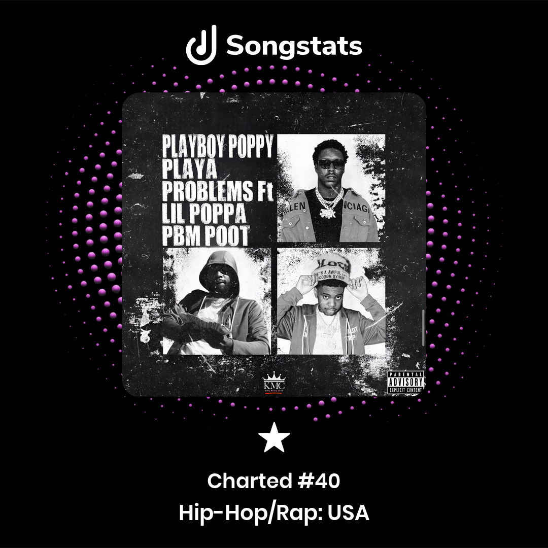 SongstatsApp's tweet photo. @playboypoppy Love your new release!! "Playa Problems" reached #40 in the iTunes Hip-Hop/Rap Charts in USA! https://t.co/ZnbrbrFg3r