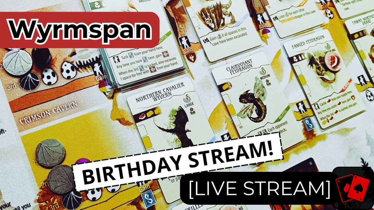 Hey everyone, I will be live on my YouTube channel this Sunday at 6 p.m. UTC (7 p.m. CET) - I'll be playing Wyrmspan, the new board game by @ConnieVDC + @stonemaiergames! Spoiler: It's a great game. 🤓 I'd love for you to join me - you can do so here: buff.ly/49s5cUT 😎