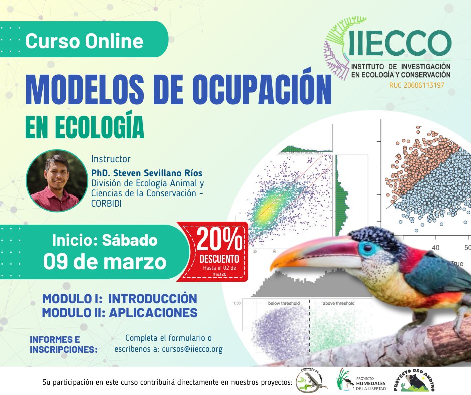 iiecco's tweet photo. 📚No te pierdas nuestro nuevo #IIECCOCurso! 💻 "Modelos de Ocupación en Ecología"

📝Para recibir más información sobre este curso, déjanos tu correo en el siguiente formulario: 👇
https://t.co/RQVPoT0csi

#Ecología #Conservación #Curso #Biodiversidad https://t.co/WoxaYLJb6Q