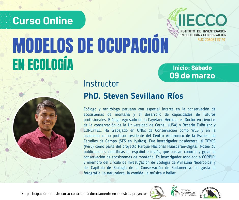iiecco's tweet photo. 📚No te pierdas nuestro nuevo #IIECCOCurso! 💻 "Modelos de Ocupación en Ecología"

📝Para recibir más información sobre este curso, déjanos tu correo en el siguiente formulario: 👇
https://t.co/RQVPoT0csi

#Ecología #Conservación #Curso #Biodiversidad https://t.co/WoxaYLJb6Q