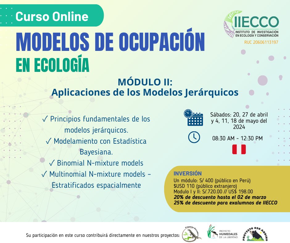 iiecco's tweet photo. 📚No te pierdas nuestro nuevo #IIECCOCurso! 💻 "Modelos de Ocupación en Ecología"

📝Para recibir más información sobre este curso, déjanos tu correo en el siguiente formulario: 👇
https://t.co/RQVPoT0csi

#Ecología #Conservación #Curso #Biodiversidad https://t.co/WoxaYLJb6Q