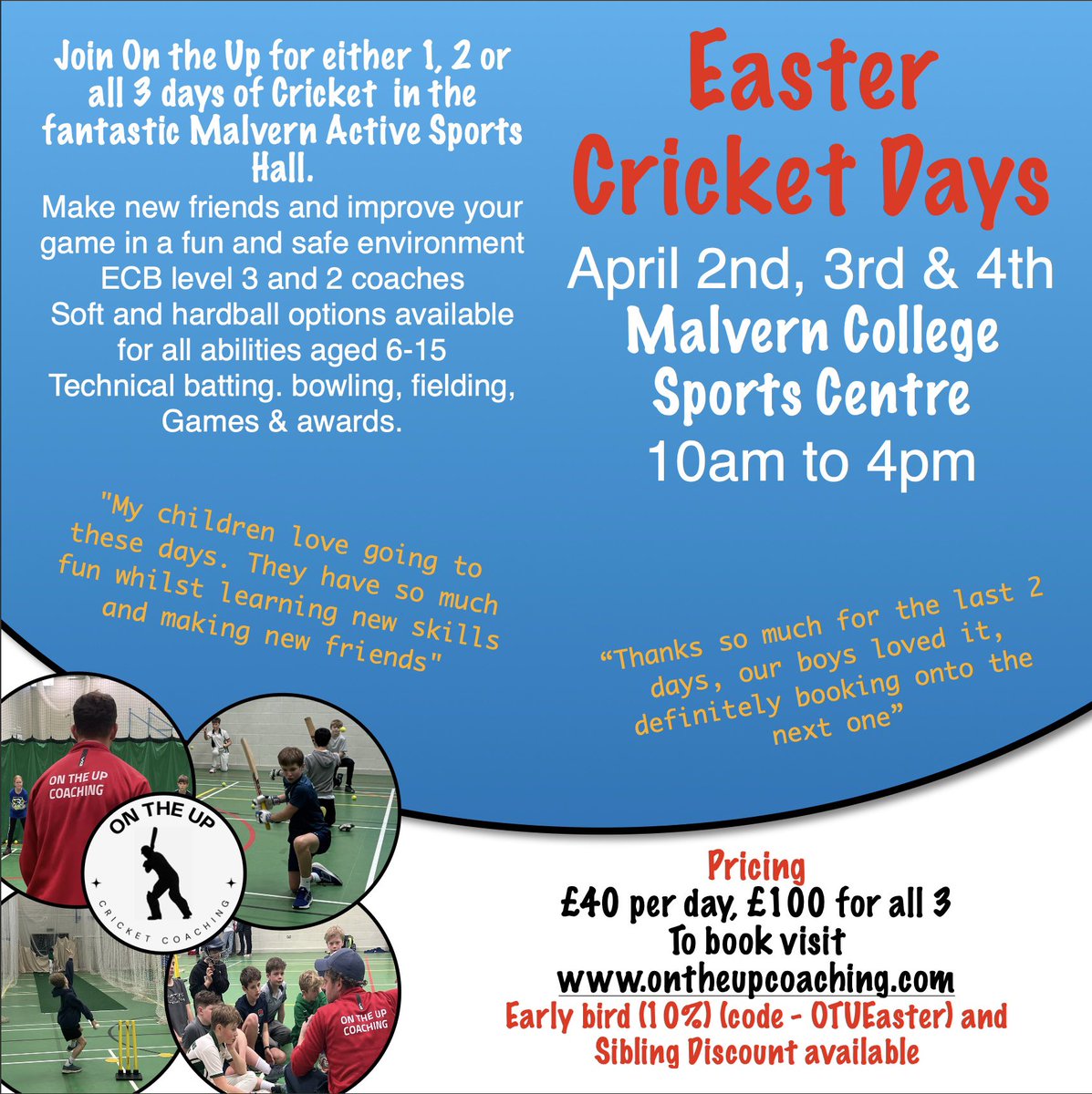 OntheUpCricket's tweet photo. Highlights of our Feb Half Term Cricket Days. 

Easter Cricket days are out now, please visit;

https://t.co/QCL2R02McW https://t.co/n9vJ0r8NwR