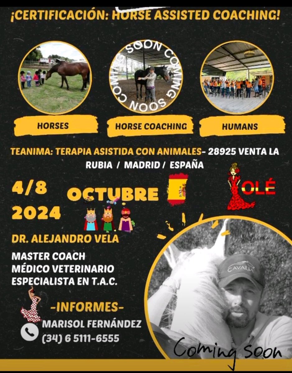 FdezSol's tweet photo. 🐎 ¡Descubre las Conexiones Equinas en la Certificación Horse Assisted Coaching! 🐎
Únete a nosotros del 4 al 8 de octubre de 2024 para una experiencia única con Alejandro Vela de la Fundación Tequendama Horse Connection y Marisol Fernández de la Asociación Teanima. https://t.co/JKhbLMtcq6