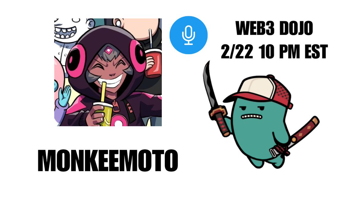 TonyRVega's tweet photo. I've been interviewing people professionally since 2017
Interviews are one of my favorite things to do
So I've decided to do more of it in web 3
I'm starting a new Space series called #Web3Dojo
▶️First episode: 2/22 10 PM EST
▶️Guest: Artist @MONKEEMOTO
DON'T MISS IT!
Link👇