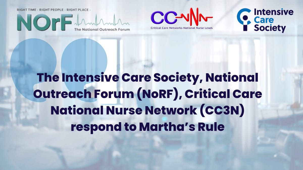 Alongside @NOrF_CCO_RRS and @CC_3N we welcome and support #MarthasRule. Successful implementation will depend upon a properly resourced critical care outreach service in every unit and investment is needed to ensure all can succeed. Full statement: bit.ly/CCOP_MarthaRule