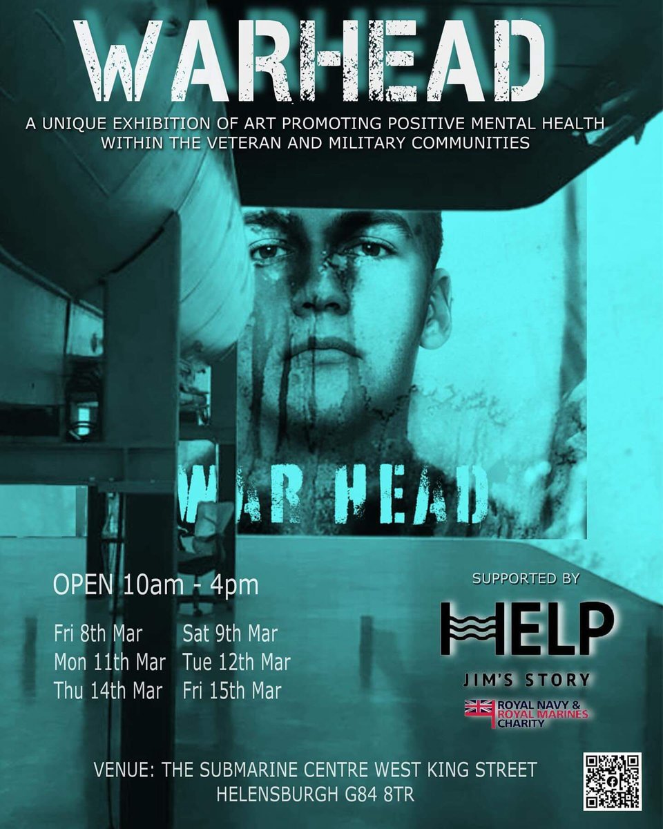 The @warheadproject have teamed up with <a href="/HelpJimsStory/">HELP - Jim's Story</a> to open an art exhibition to the public to explore how visual aesthetics can have a positive impact on our mental health.
<a href="/LtCarlSteedman/">Lt Cdr Speedy Steedman Royal Navy</a> 
<a href="/RNRMC/">Royal Navy & Royal Marines Charity</a> 
<a href="/VeteransScot/">Veterans Scotland</a> <a href="/submarinefamily/">TSF</a>