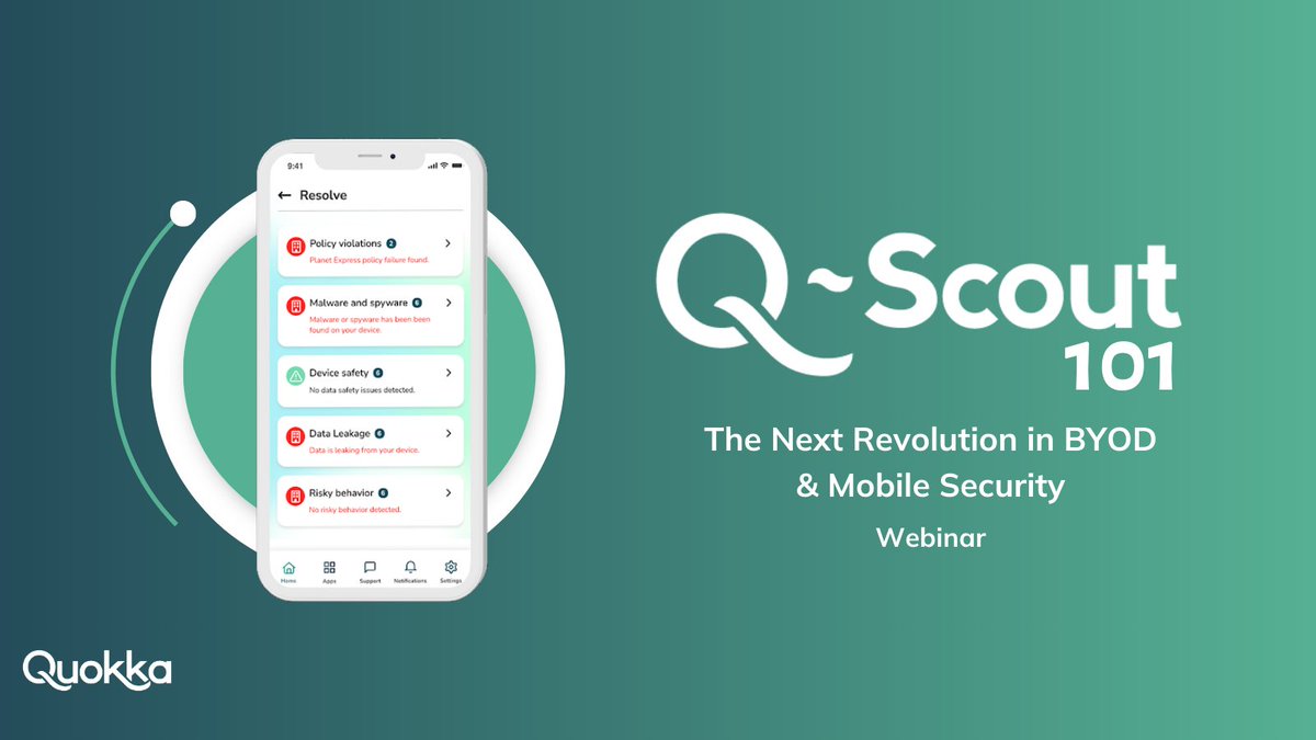 Last chance to register for our Feb 22 webinar! Learn about the distinctive characteristics that set Q-Scout apart from traditional MDM solutions and its integration within an organization’s cybersecurity framework.
hubs.li/Q02kNT0d0

 #mobilesecurity #BYOD