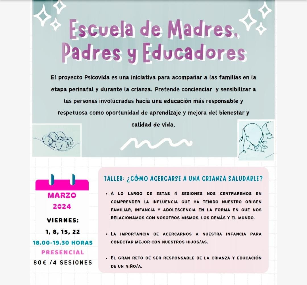 SANDERPSICOLOGO's tweet photo. ESCUELA DE MADRES, PADRES Y EDUCADORES* de Sander Psicólogos 🩵 con el *1° TALLER PRESENCIAL en Murcia : 

¿Cómo acercarse a una crianza saludable🤲🏽?* Un espacio para la reflexión y el encuentro con uno mismo 🫂. https://t.co/ZY8yqG7qKz