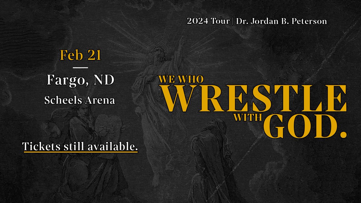 jordanbpeterson's tweet image. Final remaining tickets for my show tonight at 7:30pm in Fargo, ND.

You can get your tickets and find more upcoming dates here:

jordanbpeterson.com/events/

I hope to see you there.