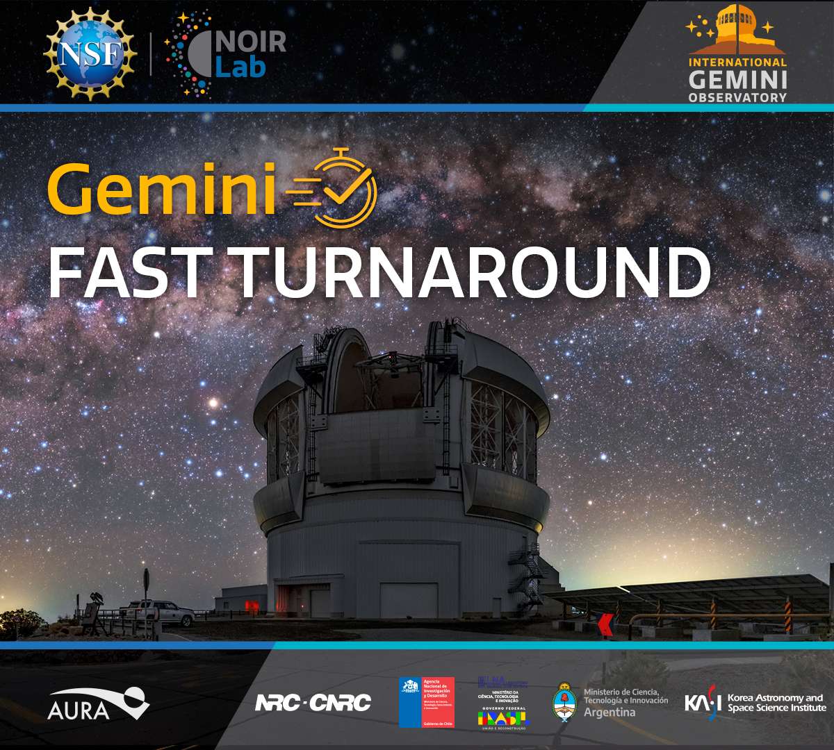 NOIRLabScience's tweet photo. Call for Proposals! @GeminiObs is accepting Fast Turnaround proposals for both Gemini North and South. Deadline: 29 February 12:00pm Hawai‘i Standard Time. Proposals from Argentina, Brazil, Canada, &amp; Korea partnership members are encouraged! https://t.co/hvDMxa4bAe https://t.co/5rg7qw6bTH
