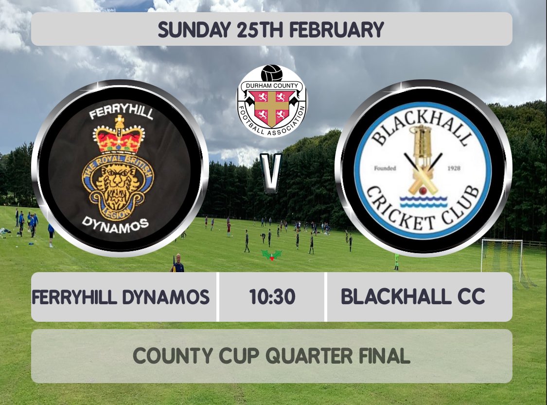 Ferryhill Dynamos FC (@ferryhilldynam1) on Twitter photo 🚨 Big one this weekend, with a place in the <a href="/DurhamFA/">𝗗𝘂𝗿𝗵𝗮𝗺 𝗖𝗼𝘂𝗻𝘁𝘆 𝗙𝗔 ⚽️</a> county cup semi final up for grabs!!
<a href="/BCC__FC/">Blackhall Cricket Club FC</a> the visitors to Mainsforth!
(H) DL17 9DQ
Get down and support the lads!!
#UTBB 🚨 Big one this weekend, with a place in the <a href="/DurhamFA/">𝗗𝘂𝗿𝗵𝗮𝗺 𝗖𝗼𝘂𝗻𝘁𝘆 𝗙𝗔 ⚽️</a> county cup semi final up for grabs!!
<a href="/BCC__FC/">Blackhall Cricket Club FC</a> the visitors to Mainsforth!
(H) DL17 9DQ
Get down and support the lads!!
#UTBB