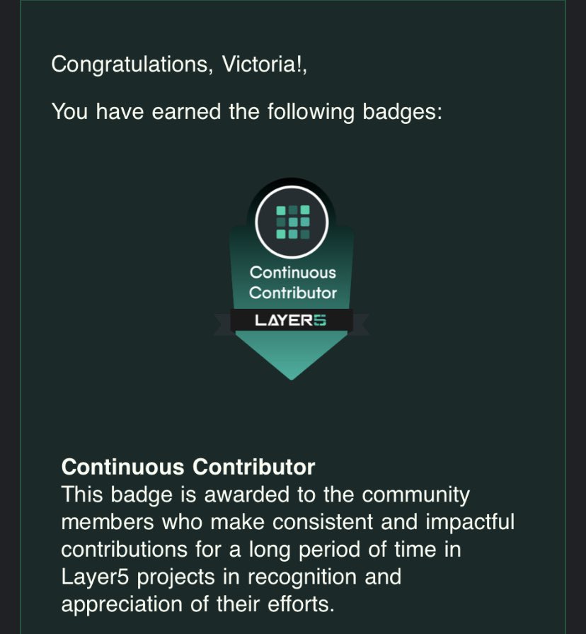 Another badge in the bag. It’s one thing to contribute to open source. It’s another thing to contribute to an open source community that recognizes and values your efforts. Want to earn one of these cool badges? Start here 👇🏽 github.com/layer5io/layer5 @layer5
