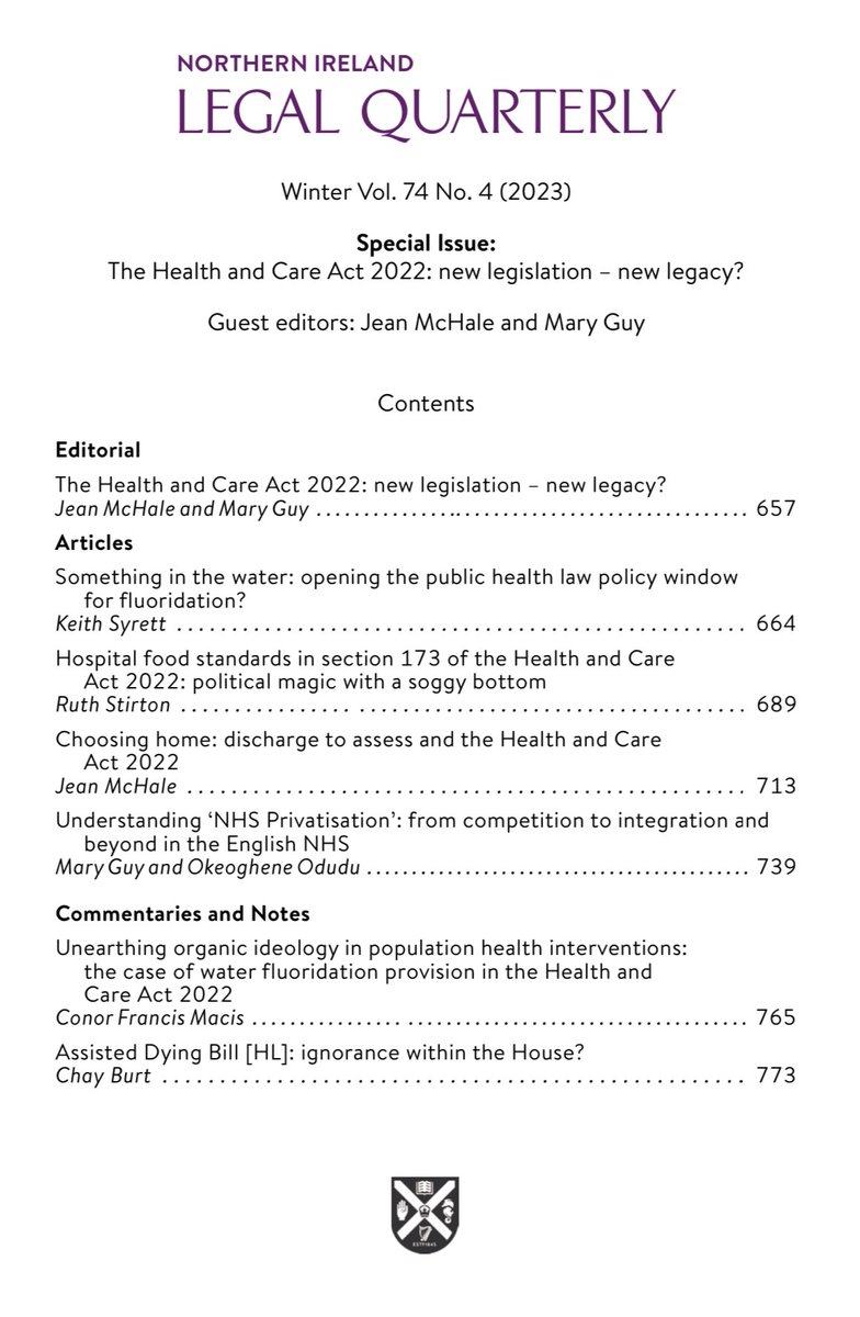 We are delighted to publish our latest issue fully #OpenAccess! Special issue: The Health and Care Act 2022: new legislation – new legacy? edited by @maryjguy @LJMU_LTAP @LJMULaw and @JeanMcHale2 @bhamlaw doi.org/10.53386/nilq.…