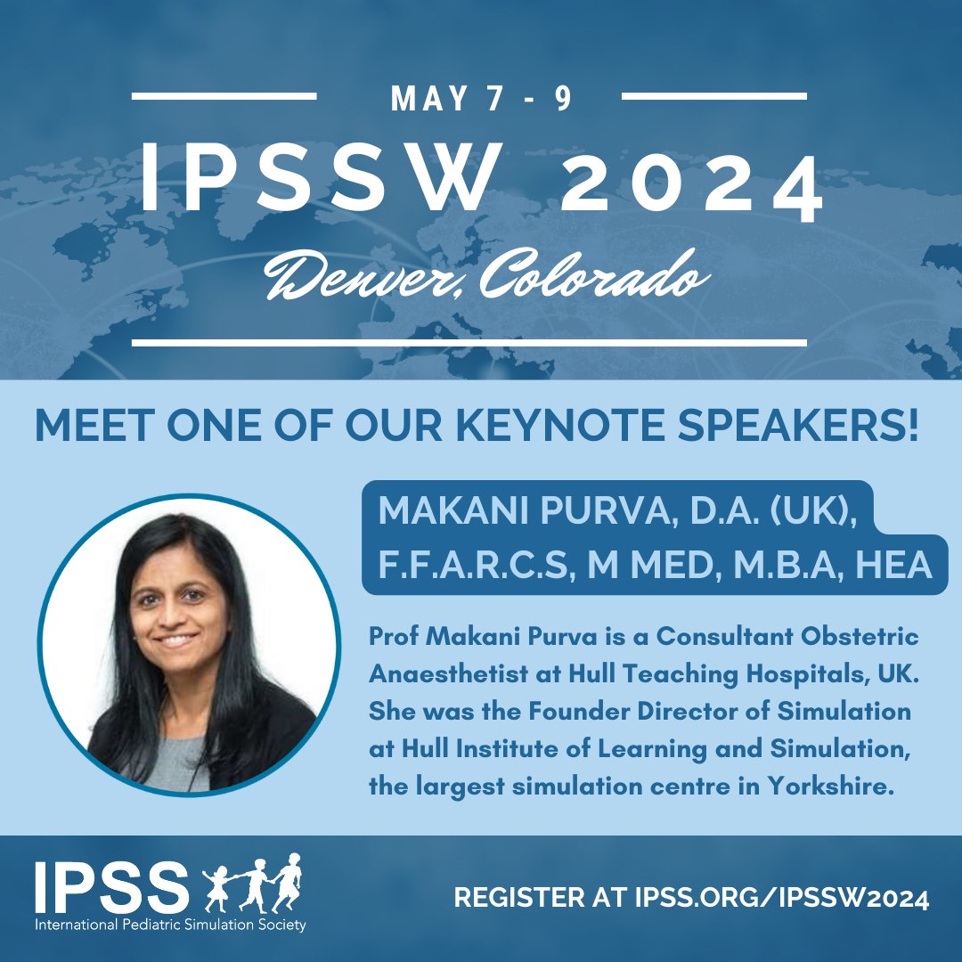 Meet one of our Keynotes for IPSSW2024, Makani Purva! Prof Purva is Past President of Association of Simulated Practice in Healthcare in the UK. She was the lead author of the first simulation standards in the UK. Don't miss out on hearing her speak: ipss.org/IPSSW2024/