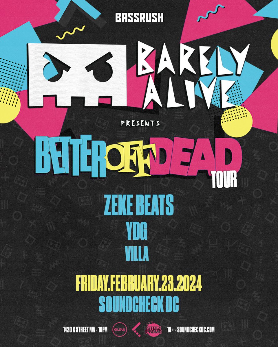 𝗧𝗛𝗜𝗦 𝗙𝗥𝗜𝗗𝗔𝗬💥– @BARELYALIVEUS’s ‘𝗕𝗲𝘁𝘁𝗲𝗿 𝗢𝗳𝗳 𝗗𝗲𝗮𝗱 Tour’ hits #Soundcheck with @ZEKE_BEATS, @itsydg, & @VILLASOUNDS. 🤖Final tickets and tables → bit.ly/barely-alive-d…