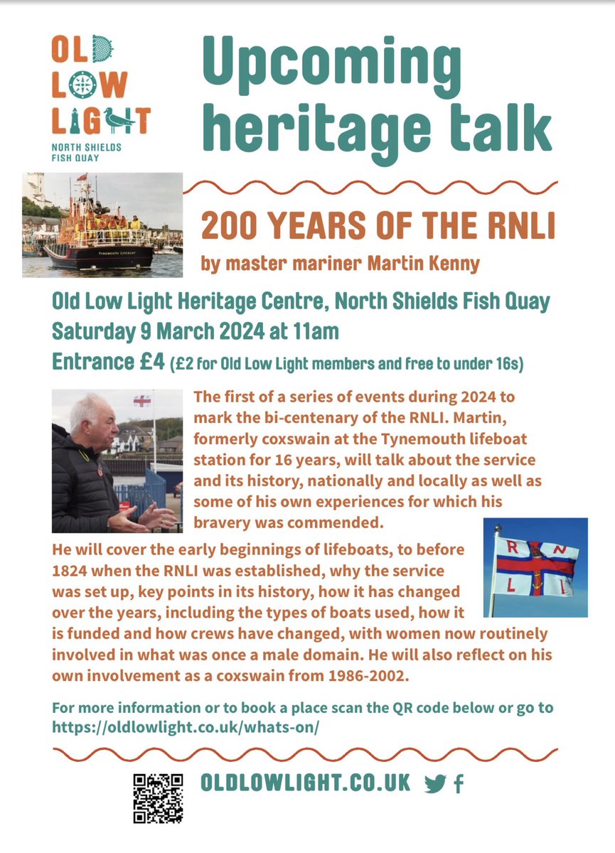 We are very pleased to celebrate the tremendous work of @RNLI in their bicentenary year with Old Low Light volunteer & former @tynemouthRNLI coxswain Martin Kenny. More info & booking oldlowlight.co.uk/event/heritage…