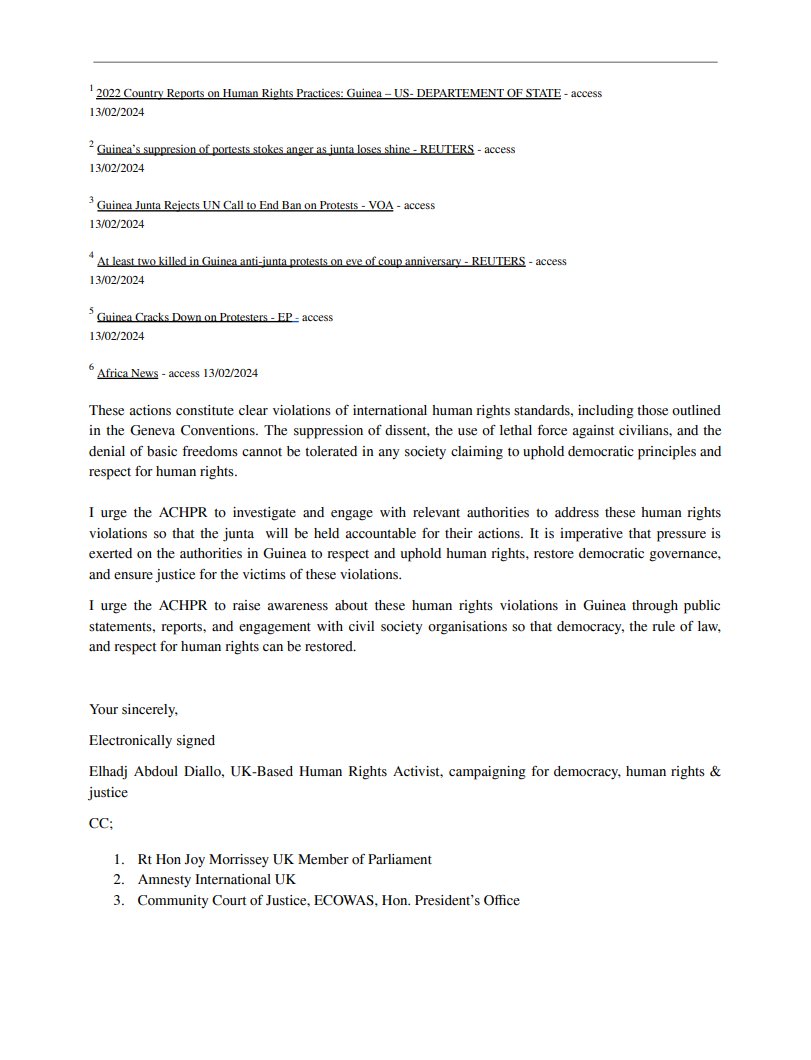 J'ai 𝐚𝐝𝐫𝐞𝐬𝐬é une lettre à 𝐥𝐚 𝐂𝐨𝐦𝐦𝐢𝐬𝐬𝐢𝐨𝐧 𝐚𝐟𝐫𝐢𝐜𝐚𝐢𝐧𝐞 𝐝𝐞𝐬 𝐝𝐫𝐨𝐢𝐭𝐬 𝐝𝐞 𝐥'𝐡𝐨𝐦𝐦𝐞 𝐞𝐭 𝐝𝐞𝐬 𝐩𝐞𝐮𝐩𝐥𝐞𝐬 𝐜𝐨𝐧𝐜𝐞𝐫𝐧𝐚𝐧𝐭 𝐥𝐞𝐬 𝐯𝐢𝐨𝐥𝐚𝐭𝐢𝐨𝐧𝐬 𝐝𝐞𝐬 𝐝𝐫𝐨𝐢𝐭𝐬 𝐝𝐞 𝐥'𝐡𝐨𝐦𝐦𝐞 𝐞𝐧 𝐆𝐮𝐢𝐧é𝐞.