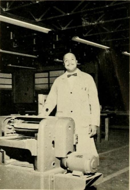 Alexander 'Alex' Woodhouse, a former student at Princess Anne County Training School, ended up returning to the school to give back as a teacher. Can anyone name the type of machine in front of Mr. Woodhouse? Photo from 1958 PACTS yearbook. #vbhistorymuseums #BlackHistoryMonth