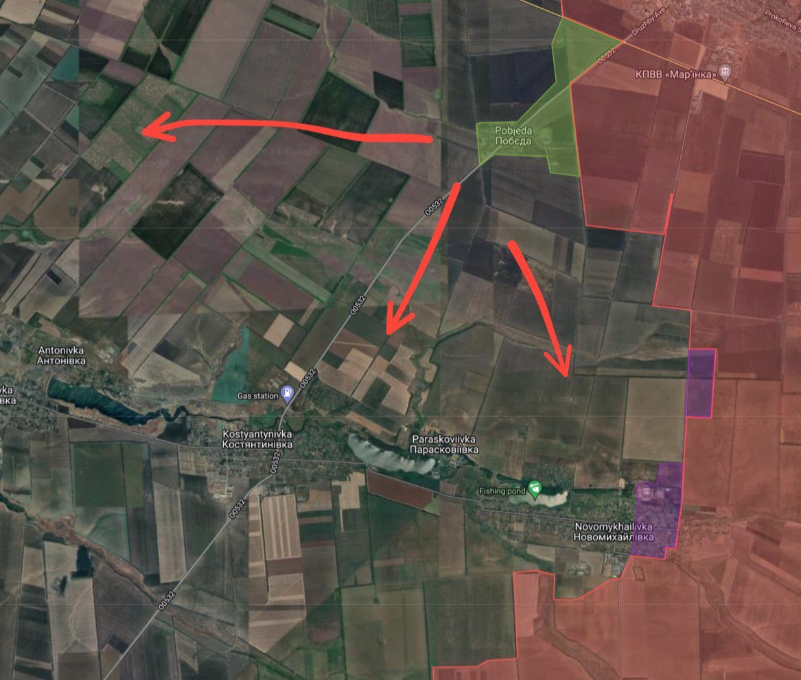 YourmediaAgency's tweet image. #Ukraine #Pobeda #Donezk Der russische Sieg über das kleine Dorf Pobeda eröffnet neue OffensivAngriffe auf gleich drei Ortschaften: Kostyantynivka, Paraskovivka und NovoMikhailovka. Die urkainische Armee wird weiter Richtung Westen getrieben.