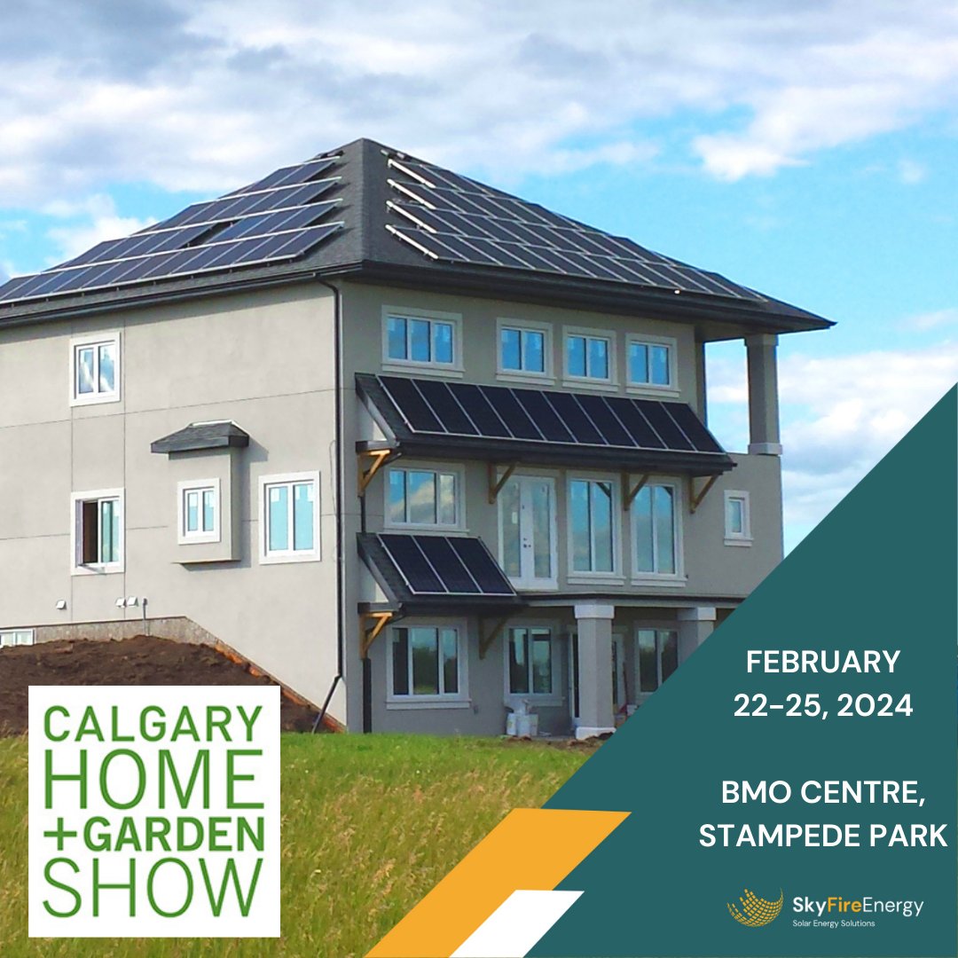 The Calgary Home and Garden Show starts tomorrow! Visit us at booth 225 from February 22nd to 25th to chat with our Solar Specialists. #SkyFireEnergy #SolarEnergy #Calgary #HomeAndGardenShow #YYCEvents #YYCliving #YYCnow