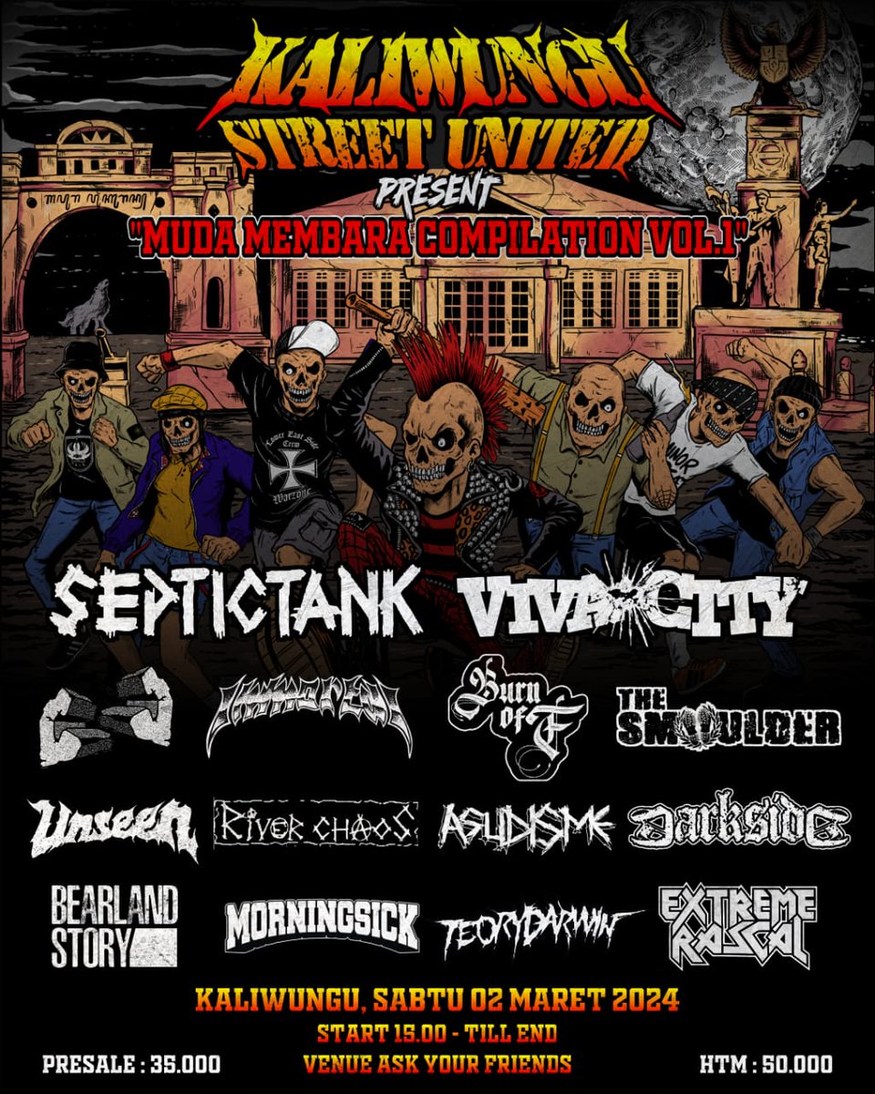 septictankpunk's tweet photo. KALIWUNGU STREET UNITED present:
"Muda Membara Compilation Vol.1"

Saturday, March 2nd, 2024
Venue ask your friends
Start: 19.00 - till end
Pre-sale: 35K, OTS: 50K

#septictank #septictankpunk #kaliwungustreetunited https://t.co/n6w7NQ2dm9