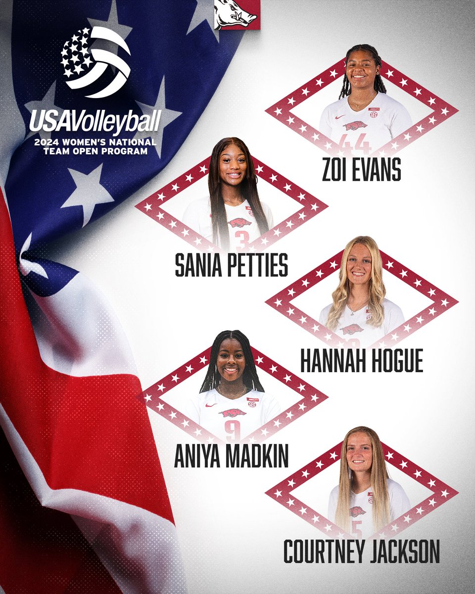Hogs on the national stage 🐗 Congrats to Zoi, Hannah, Courtney, Aniya, and Sania, who will all participate in the U.S. Women's National Team Open Program in Colorado Springs this week! Details ➡️ bit.ly/3OONfHG