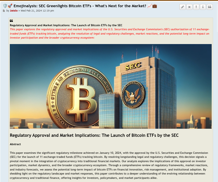 📈🔍 Excited to unveil our latest paper exploring the 🚀 journey of Bitcoin ETFs! 📊 Dive into the regulatory rollercoaster, market reactions, and future outlook 🌟. Investors, regulators, and market... 🎢💼 #Bitcoin #ETFs #Regulation #CryptoResearch

algorithm.xiimm.net/phpbb/viewtopi…