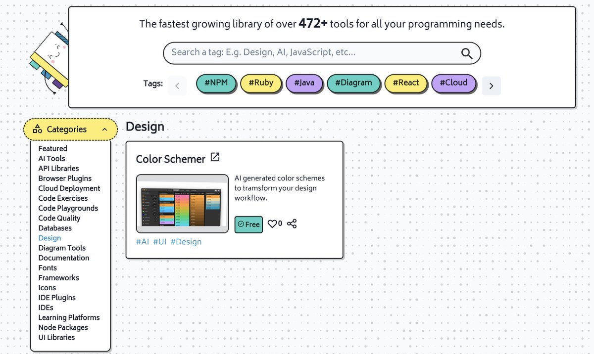 Added a new Category to <a href="/Dev_Pages/">Dev Pages</a> called Design.

It's very light at the moment so needs some more tools!

Got any useful design tools to submit? ⬇️
devpages.io/submit-a-tool

#buildinginpublic #buildinpublic #indiehackers