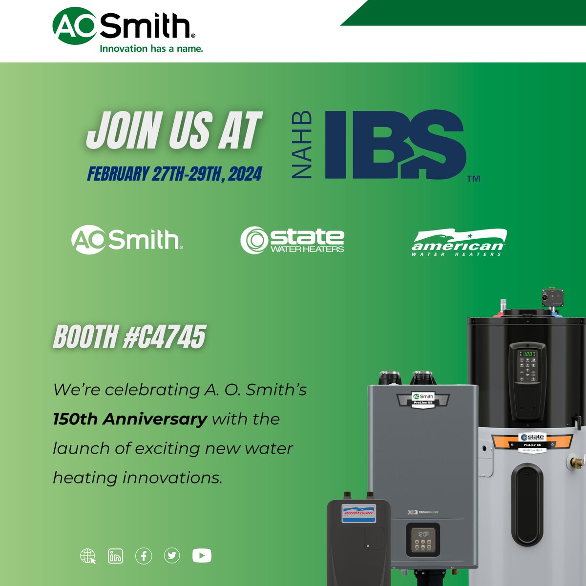 We hope to see you at #IBS2024 next week in Vegas as we showcase new water heating innovations! Heat pumps, tankless, residential and commercial - there’s something for everyone!