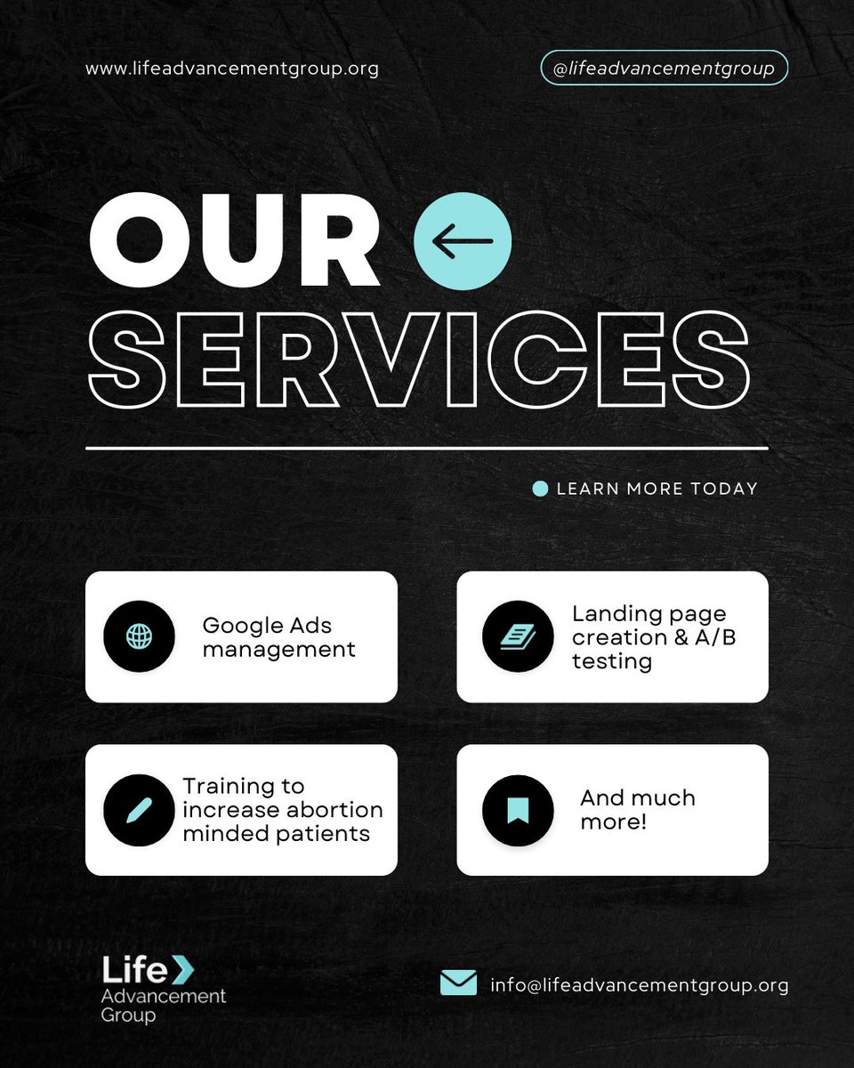 LAGorganization's tweet image. Empowering choices, empowering lives. Your support helps connect women with life-affirming resources, making each click a potential saved life. Join us in this digital movement for life!
#LifeAdvancementGroup #DigitalForLife #ChooseLife #ProLife #SaveLives #EmpowerWomen