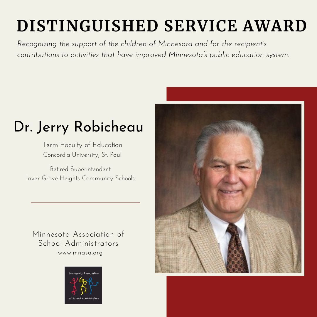 🏆 Congratulations to Dr. Jerry Robicheau for being named the 2024 MASA Distinguished Service Award recipient. Dr. Robicheau is recognized for his support of the children of MN and for his contributions to activities that have improved MN's public education system. #mnMASA