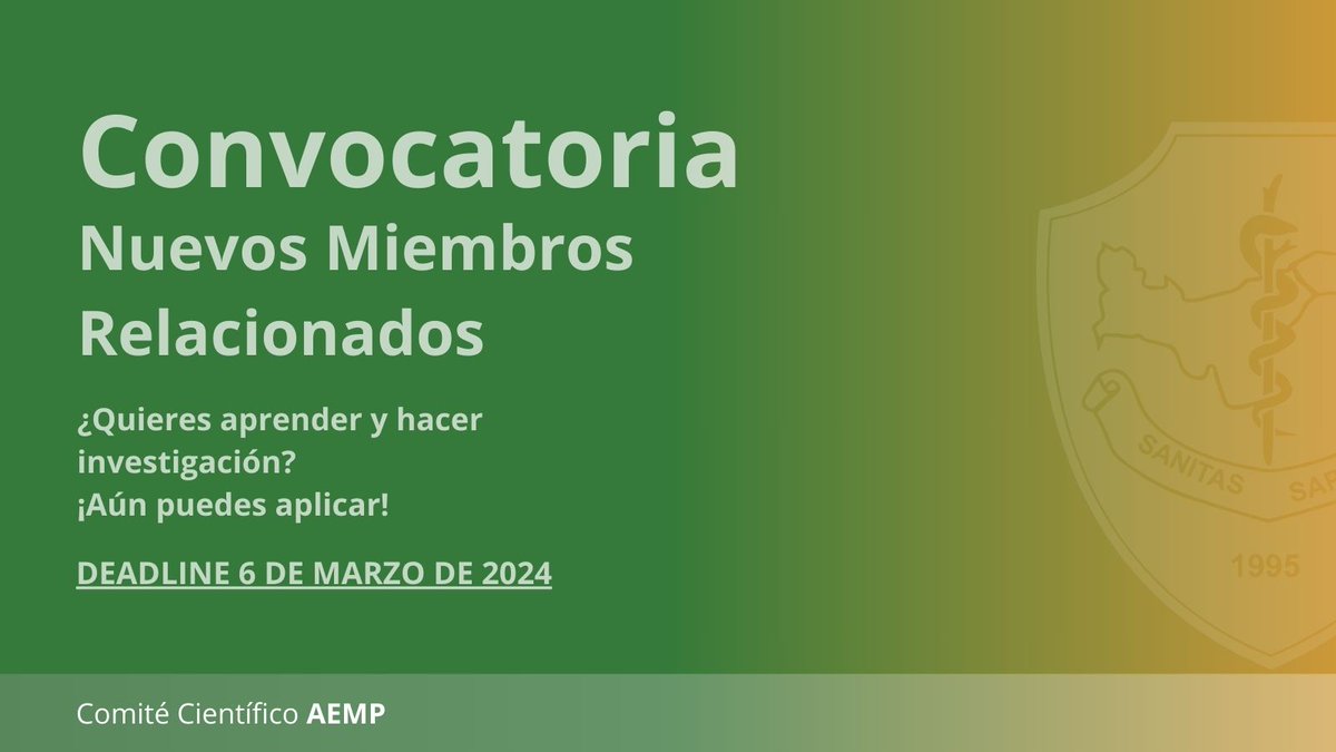 ¡Únete al CCAEMP y avanza en investigación científica! 
Llena el formulario en link.ccaemp.org/rela24. 
Reuniones los jueves, 7 PM, iniciamos este 22 de febrero en el Salón Enero Avilés (tercer alto) del edificio AEMP.