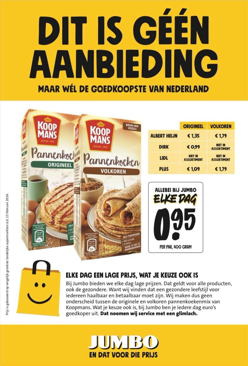 🥞 Op 8 maart vieren we de heerlijke Pannenkoekendag in stijl! 🎉 Kom langs bij Jumbo Veltrop en laat je betoveren door onze smakelijke pannenkoeken-presentatie. Van zoet tot hartig, we hebben voor elk wat wils en dat voor de allerlaagsteprijs! 🍽️