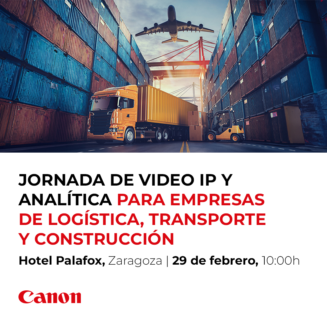 ¿Quieres conocer más sobre los beneficios de aplicar vídeo IP y analítica avanzada en tu empresa? Te invitamos a una jornada de vídeo IP y analítica para empresas de logística, transporte y construcción. El 29 de febrero en Zaragoza. canon.sm/3UL5bac ¡Te esperamos!