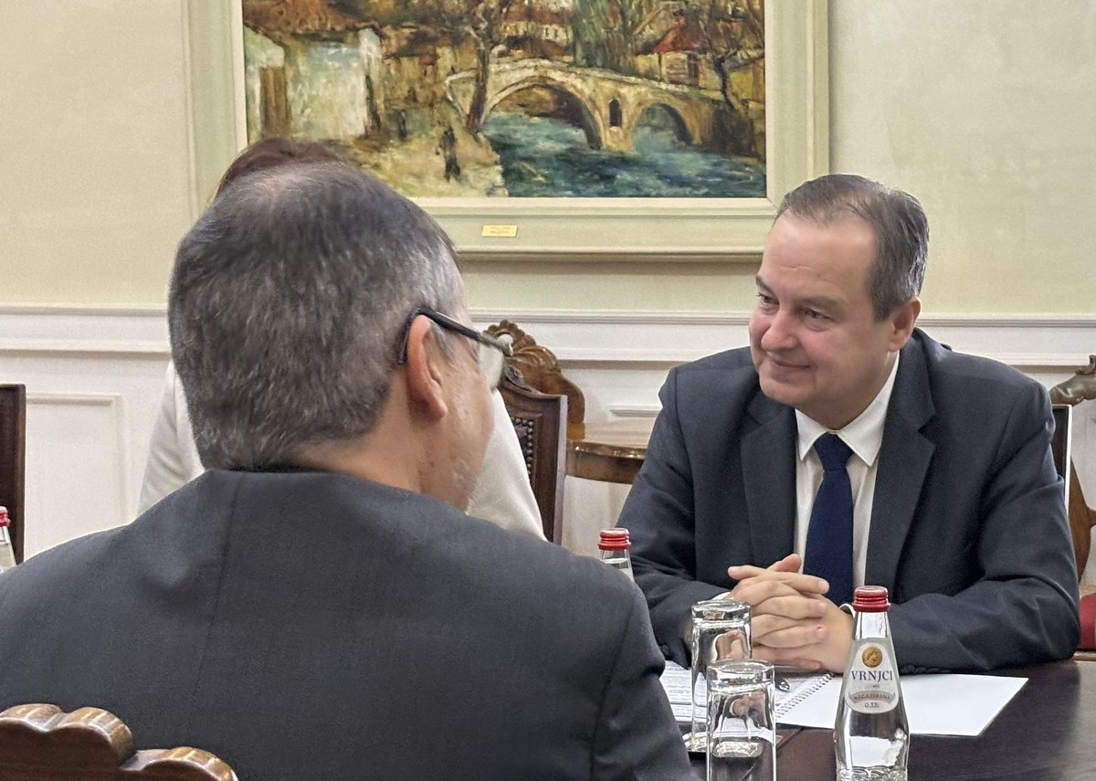 MFASerbia's tweet photo. The newly-appointed #Portugal 🇵🇹 Amb Jose Velez Caroco received by FM #Dacic; further strengthening of #Serbia #Portugal ties, 🇷🇸 #EU 🇪🇺 path &amp; #Belgrade #Pristina dialogue among topics. The readiness of the 🇵🇹 side to share its #EXPO experience w/ Belgrade also discussed today. https://t.co/0OezcWKyPz