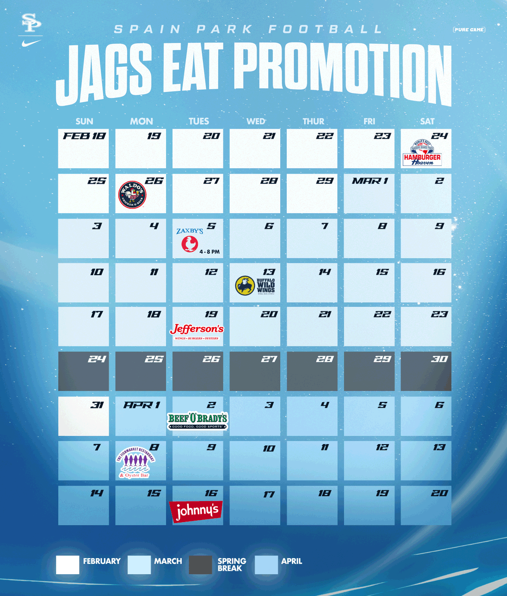 SpainParkFB's tweet photo. Jag Nation... Leading up to spring training, area restaurants are hosting our JAGS EAT promotion. Help us raise money for our program by enjoying a good meal on the designated day, beginning this Saturday at Hamburger Heaven on HWY 280!
#SPFootball
#DoingItTheRightWay---TOGETHER https://t.co/gy1lP5OMhN
