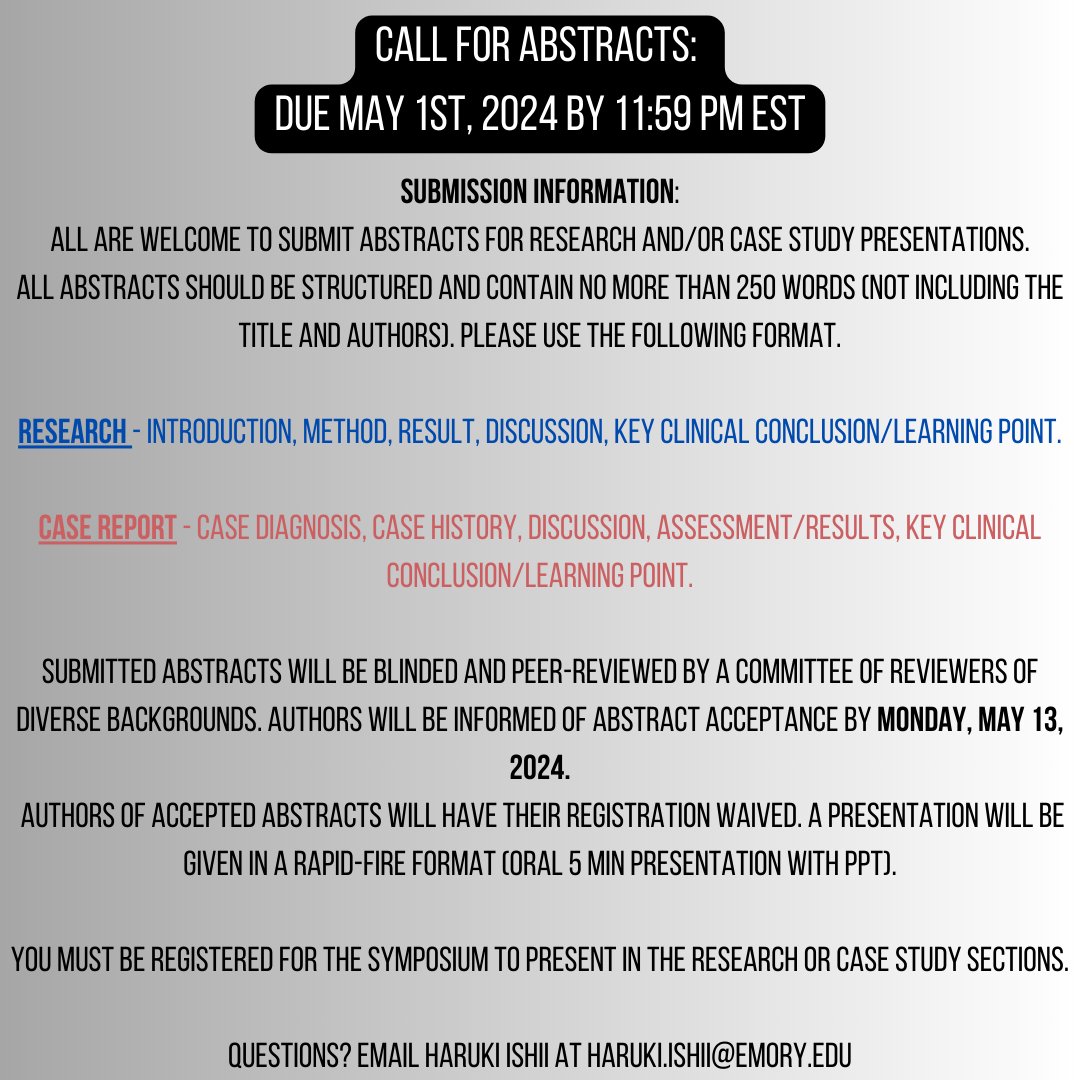 Emory Sports Medicine (@emorysportsmed) on Twitter photo We want to hear YOU present your research or case studies at our 17th Annual Sports Medicine Symposium!
DEADLINE FOR SUBMISSIONS: May 1st, 11:59 PM EST
docs.google.com/forms/d/e/1FAI… <a href="/Falconsdoc/">Spero Karas</a> We want to hear YOU present your research or case studies at our 17th Annual Sports Medicine Symposium!
DEADLINE FOR SUBMISSIONS: May 1st, 11:59 PM EST
docs.google.com/forms/d/e/1FAI… <a href="/Falconsdoc/">Spero Karas</a>