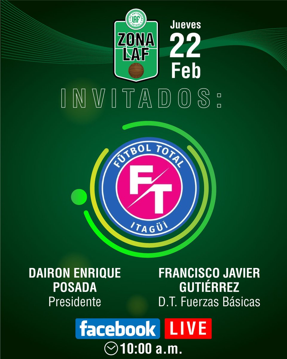 AntioquiaLAF's tweet photo. #ZonaLAF

De nuevo los clubes son los protagonistas en nuestro programa oficial.

Daremos a conocer el proyecto de Fútbol Total Itagüí, recienteme afiliados a la LAF.

📺 Sintoniza #LAFTV. https://t.co/pvtqdO9jh0