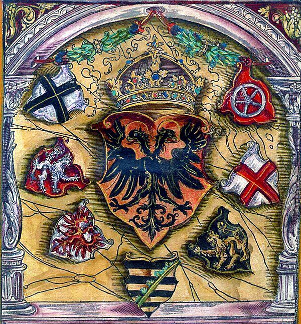 Coats of arms of the Holy Roman Empire (Double Headed Eagle) en.m.wikipedia.org/wiki/Coats_of_…